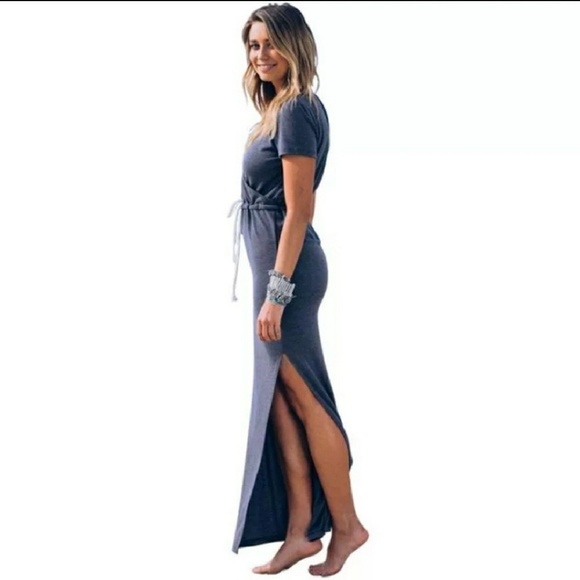 Gray Short Sleeve Maxi Dress - Picture 4 of 7